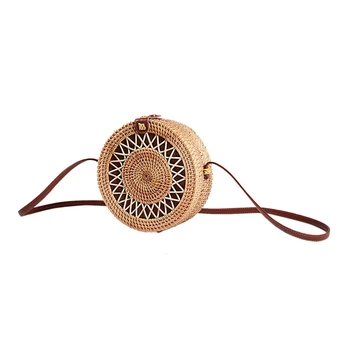 

Round Straw Bags Women Summer Rattan Bag Handmade Woven Beach Cross Body Shoulder Bag Circle Bohemia Handbag Bali