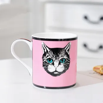 

Bone China Mug and Cup Afternoon Tea Teacup For Water 300ml Creative Pink Cat Ceramic Coffee Cups