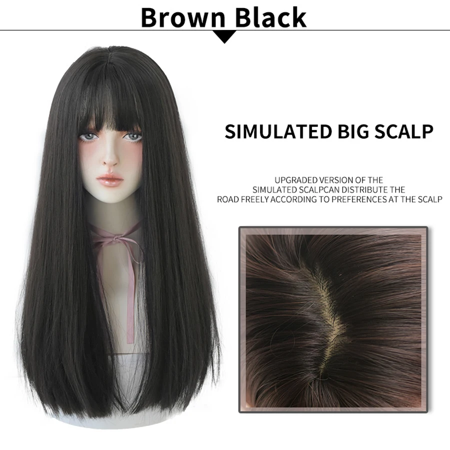 7JHHWIGS Long Straight Synthetic Light Brown Wigs With Bang For Women Heat-Resistant Daily Use Hair Hot Sell Wholesale Wigs