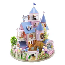 Kit de maison de poupée Miniature, château de conte de fées, bricolage, meubles artisanaux en bois 3D pour filles, jouets, cadeaux pour enfants 