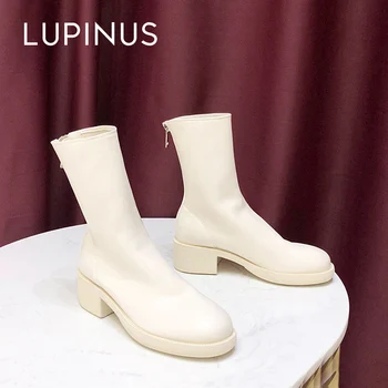 

Lupinus Fashion Wrinkle Design Ankle Boots For Women 2020 New Chic Back Zipper Women Flat Ankle Boots Round Toe Women Boots