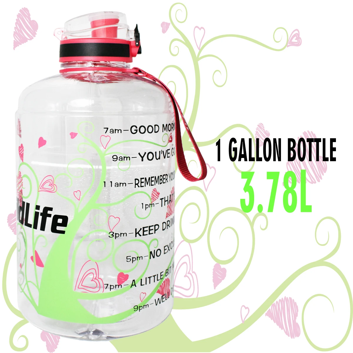 BuildLife 1.3L 2.2L 3.78L бутылка для воды с блокировкой флип-флоп крышкой спортивный тренажерный зал бутылки Фитнес Спорт BPA бесплатно большой емкости кувшин - Цвет: Love Tree
