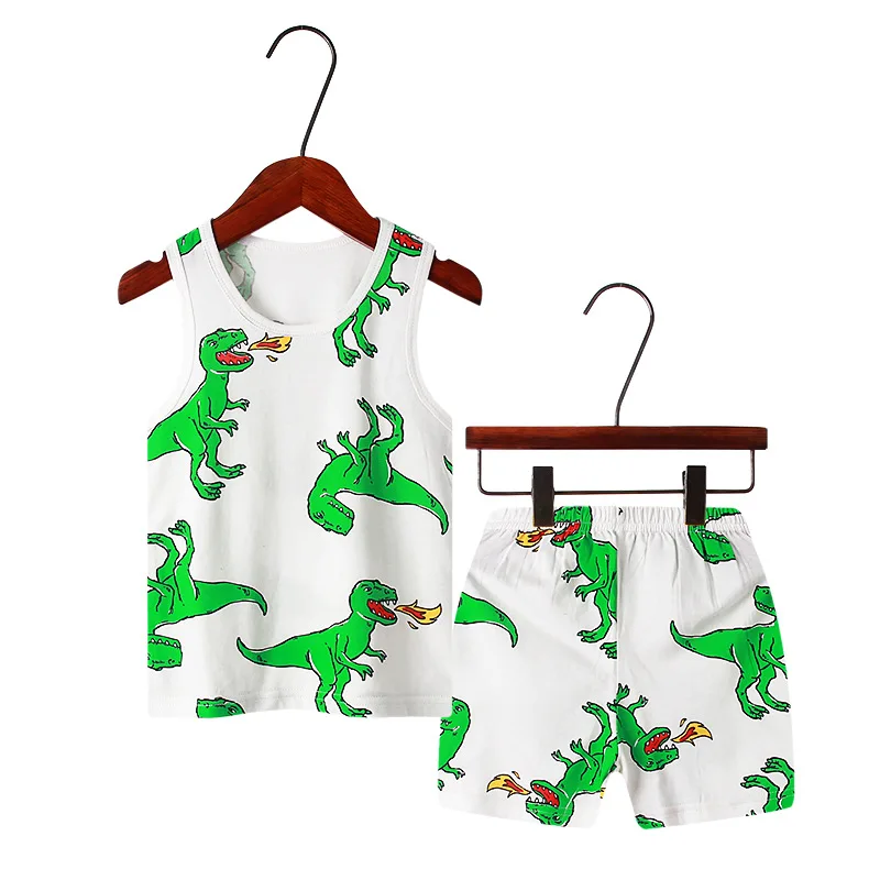 1-10 Yrs Kids Boys Clothing Sets Summer Outfits Cartoon Print Sleeveless O-Neck Cute Tank Tops with Shorts Baby Girls Pajama Set Clothing Sets luxury