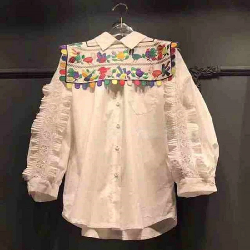 

2019 Autumn New Women Shirts Fashion Cotton Casual Korean Style Ladies Blouses and Tops Sweet Embroidered Women Clothing