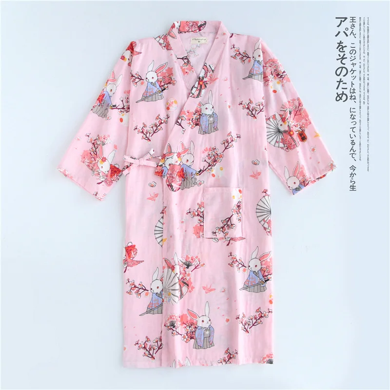 Одежда юката в японском стиле, женский купальный халат Харадзюку, аозай, Пижама, одежда для сна, с рисунком кролика, сакуры, летнее платье, пижама, пальто - Цвет: Color6