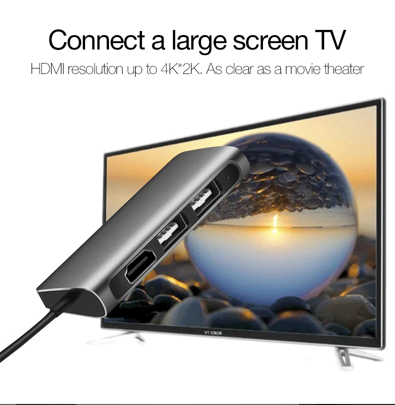 UTHAI C44 type-C USB3.0 Мульти адаптер концентратор USB-C к HDMI 4 к SD TF кардридер RJ45 Ethernet конвертер для MacBook Pd зарядки