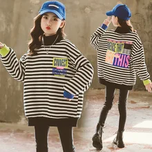 

Girls Sweatshirt Stripe Loose Coat Baby Girls Tops Winter Autumn Children Hoodies Kids Thick Shirt Shool Girl Clothes