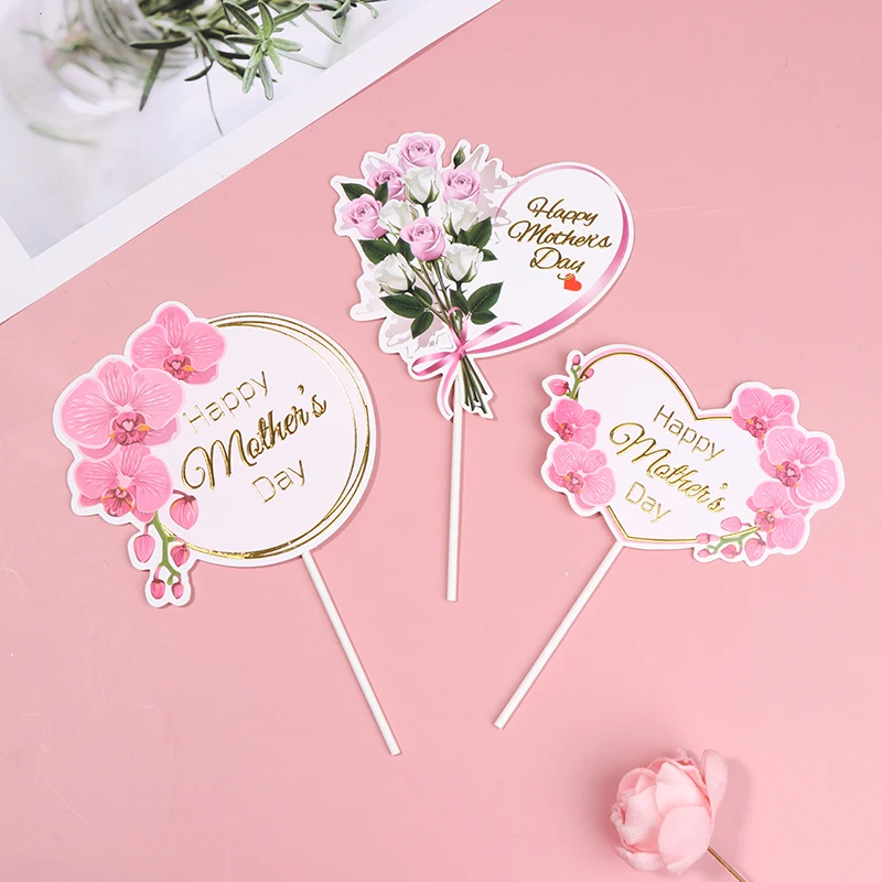 

10pcs/lot Lovely Heart Flower Cake Topper Happy Mother's Day Cupcake Flags Birthday Party Dessert Cake Decorations For Mom