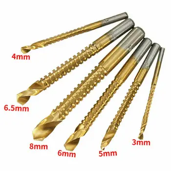 

6pcs/Set Drill Bit Titanium Coated High Speed Steel HSS Woodworking Cutting Tool