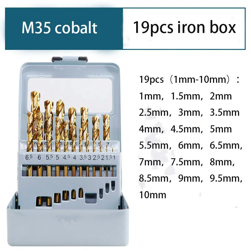 AOBEN 13/19PCS HSS Титан спиральное сверло набор инструментов для металла, Деревообработка электрические абразивные инструменты Круглый хвостовик с покрытием 1,0 мм-10 мм