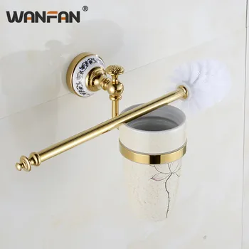 

Toilet Brush Holders Antique Bronze Solid Brass Toilet Bowl Brush Floral Ceramic Bathroom Accessories WC Borstel Brushed XE3385