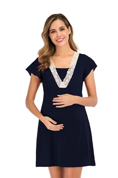 

European and American style fashion lace stitching multifunctional mother nursing dress pregnant women pajamas
