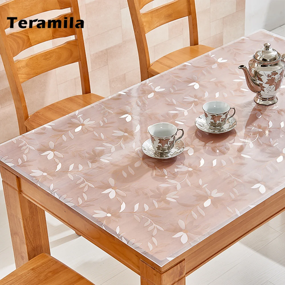 Teramila PVC Transparent Table Cloth Waterproof Oilproof Tablecloth 1.0mm/1.5mm Thick Soft Glass Ma