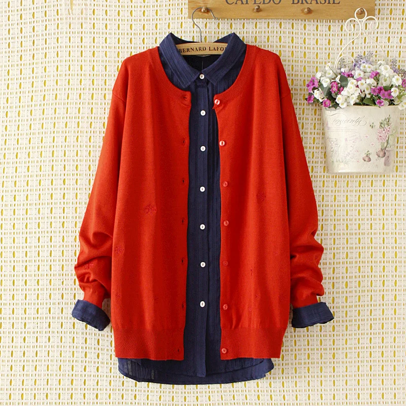 

2018 Winter Mori Girl Line Snowflake Embroidered Sweater Plus-sized Sweater Cardigan Loose Base 90430
