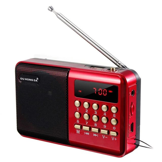 Radio Pequeña Portátil Am/fm Con Bluetooth Y Mp3, Color Rojo