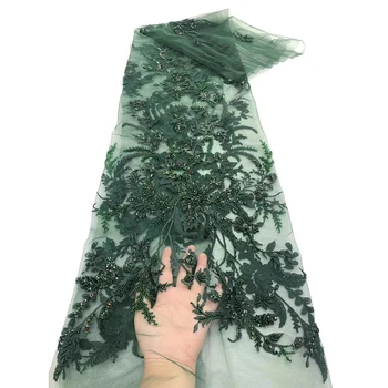 

Sinya new arrival Green color high end party net lace fabrics handmade embroidery French wedding lace dress