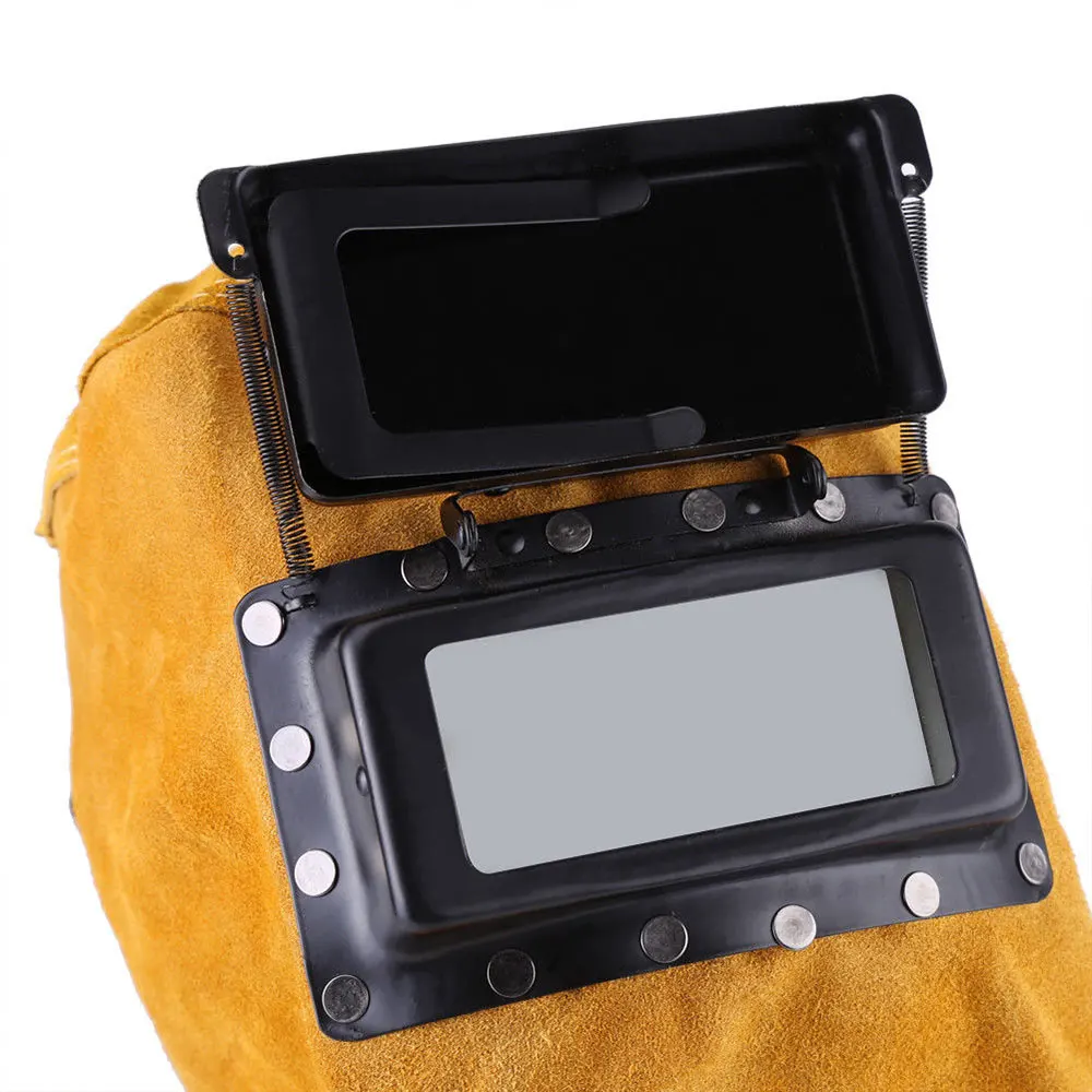 Cowhide Yellow -15�-65� Welding Welder Mask Welding Helmet Protect Leather Hood Eyes Protection Filter Lens Convenient Grinding