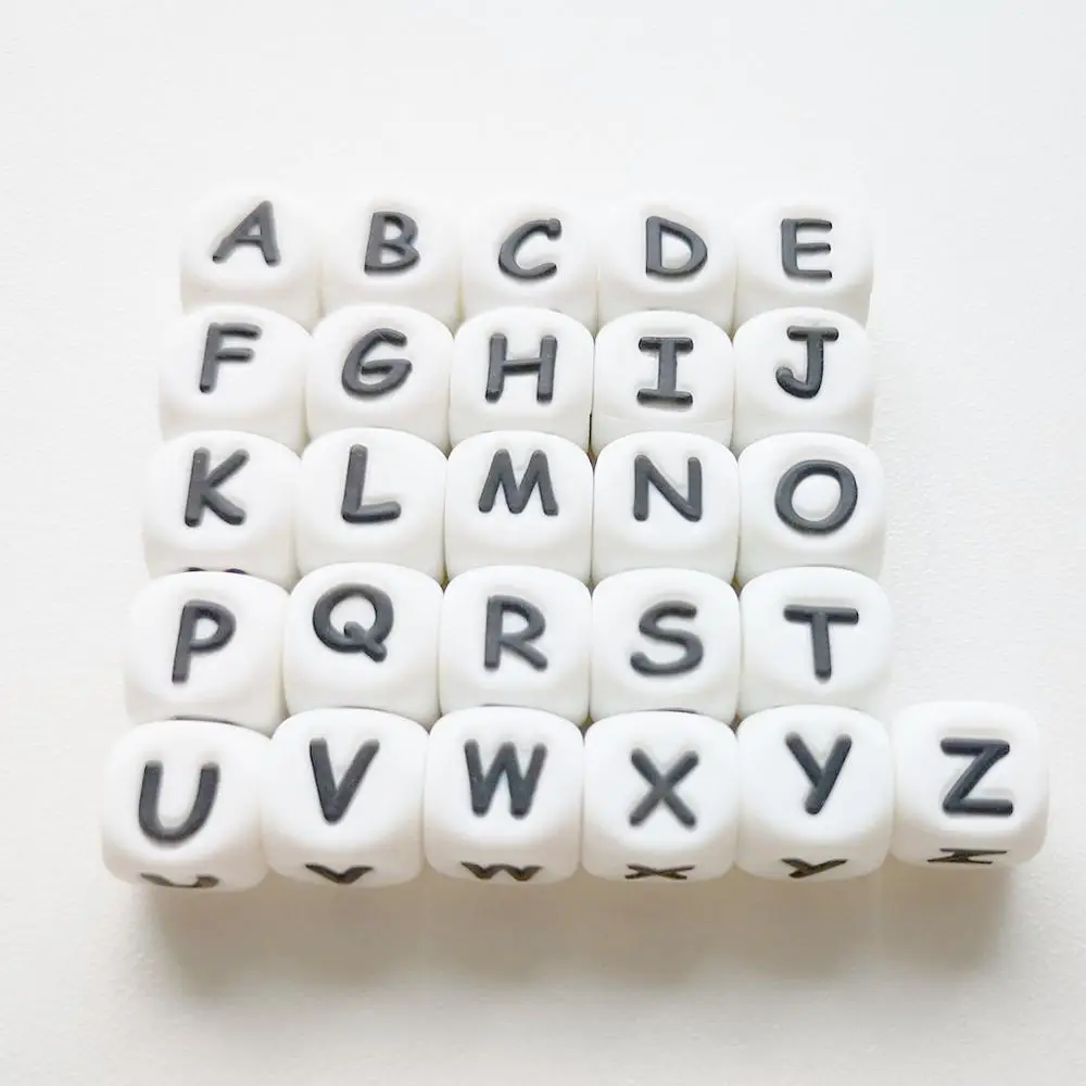 100/200/500/1000pc Silicone Alphabet Beads 10mm English Letters Silicone Teether Beads BPA Free Baby Teething Chain Nursing Toys