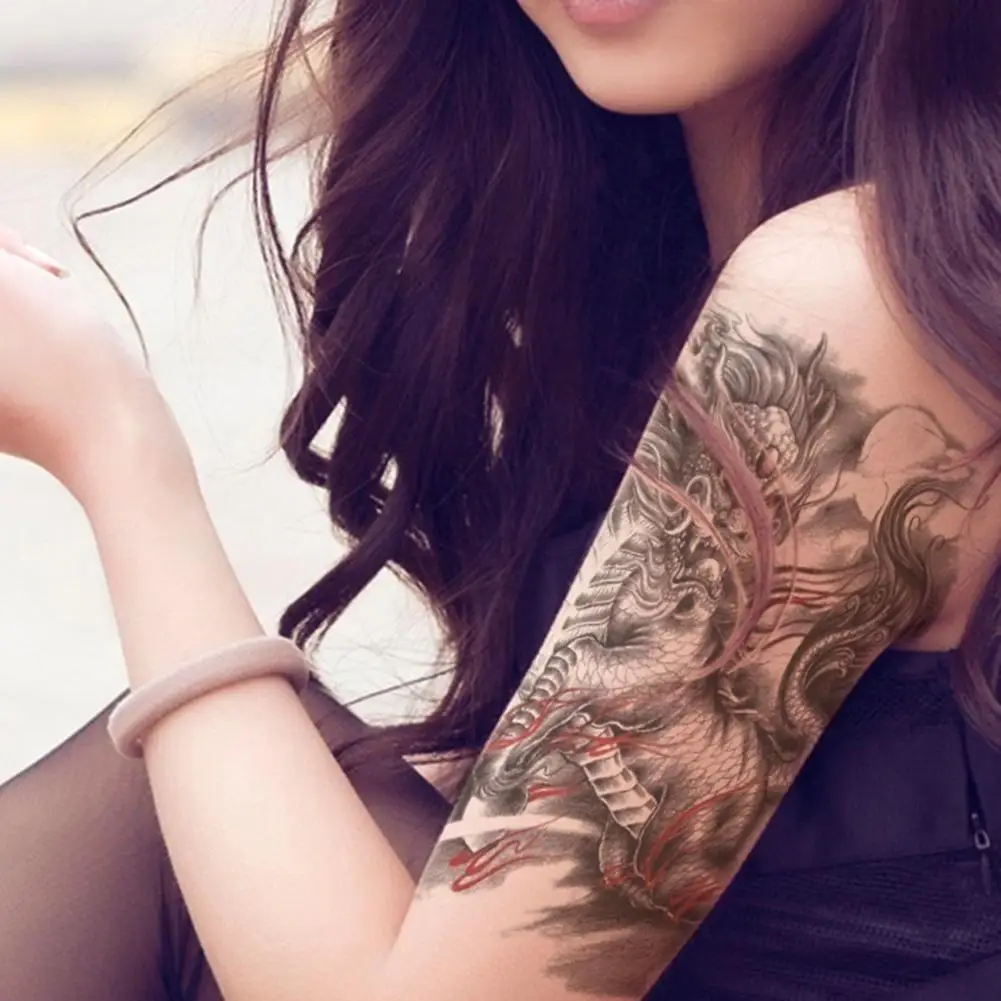 New 1 Pc Fashion Women Girl Temporary Tattoo Sticker Black Cool Tiger Dragon Arm Body Art Big Large Fake Tattoo Sticker Temporary Tattoos Aliexpress