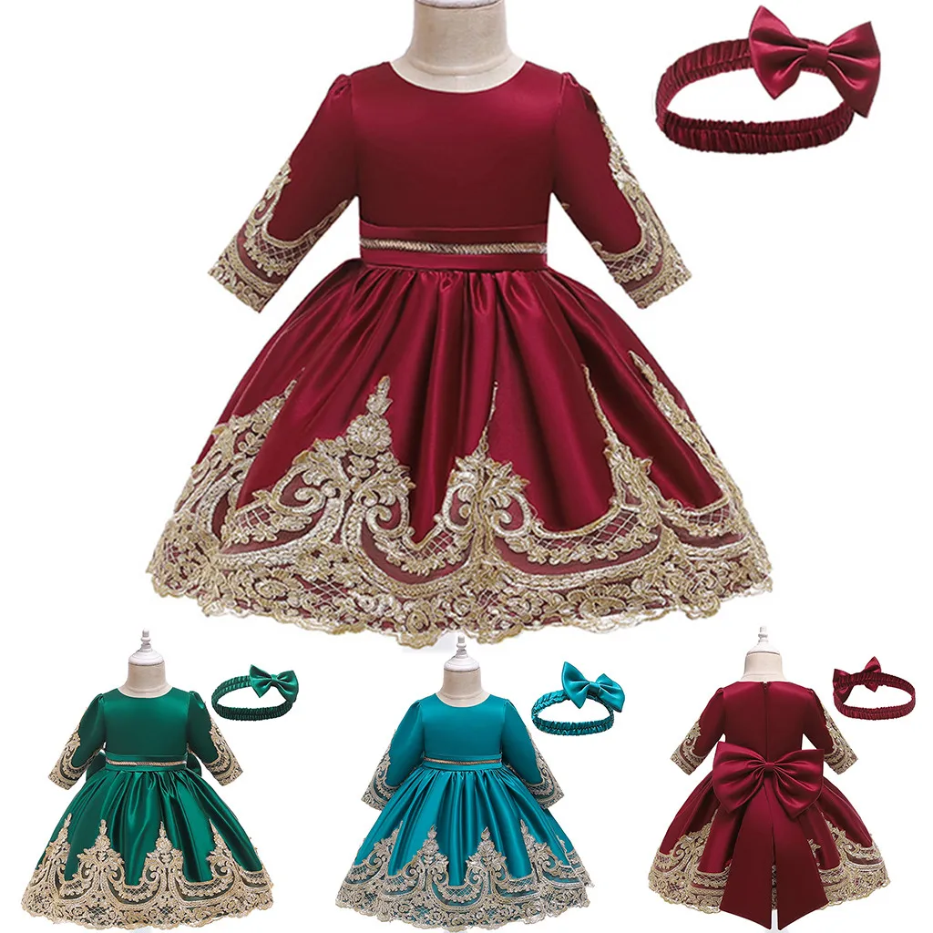 Праздничное платье принцессы для девочек праздничное детское платье День рождения и выступлений; платье; большой бант с кружевом в стиле пэчворк вечерние свадебное платье Vestidos