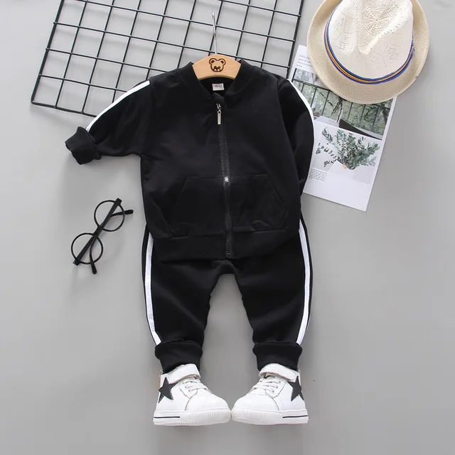 Fashion Children Clothing Spring Autumn Baby Girl Clothes Set Boys Cotton Jacket Pants 2 Pieces Toddler Costume Kids Tracksuits XH latiao F Black