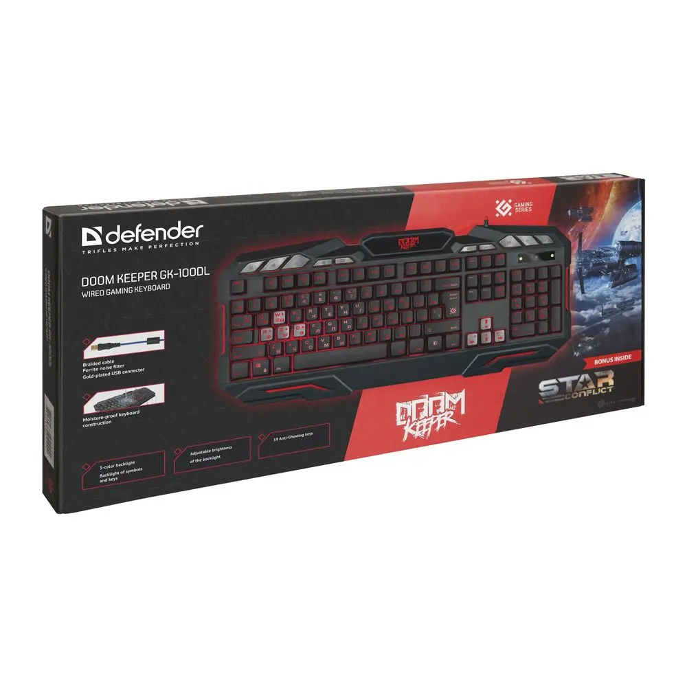 Клавиатура Defender Doom Keeper GK-100DL RU,3-х цветная,19 Anti-Ghost