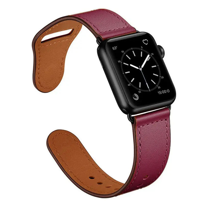B wine red Кожаный ремешок для Apple watch 44 мм 40 мм iWatch 42 мм 38 мм браслет для часов из натуральной кожи Apple watch 5 4 3 21 - Цвет ремешка: B wine red
