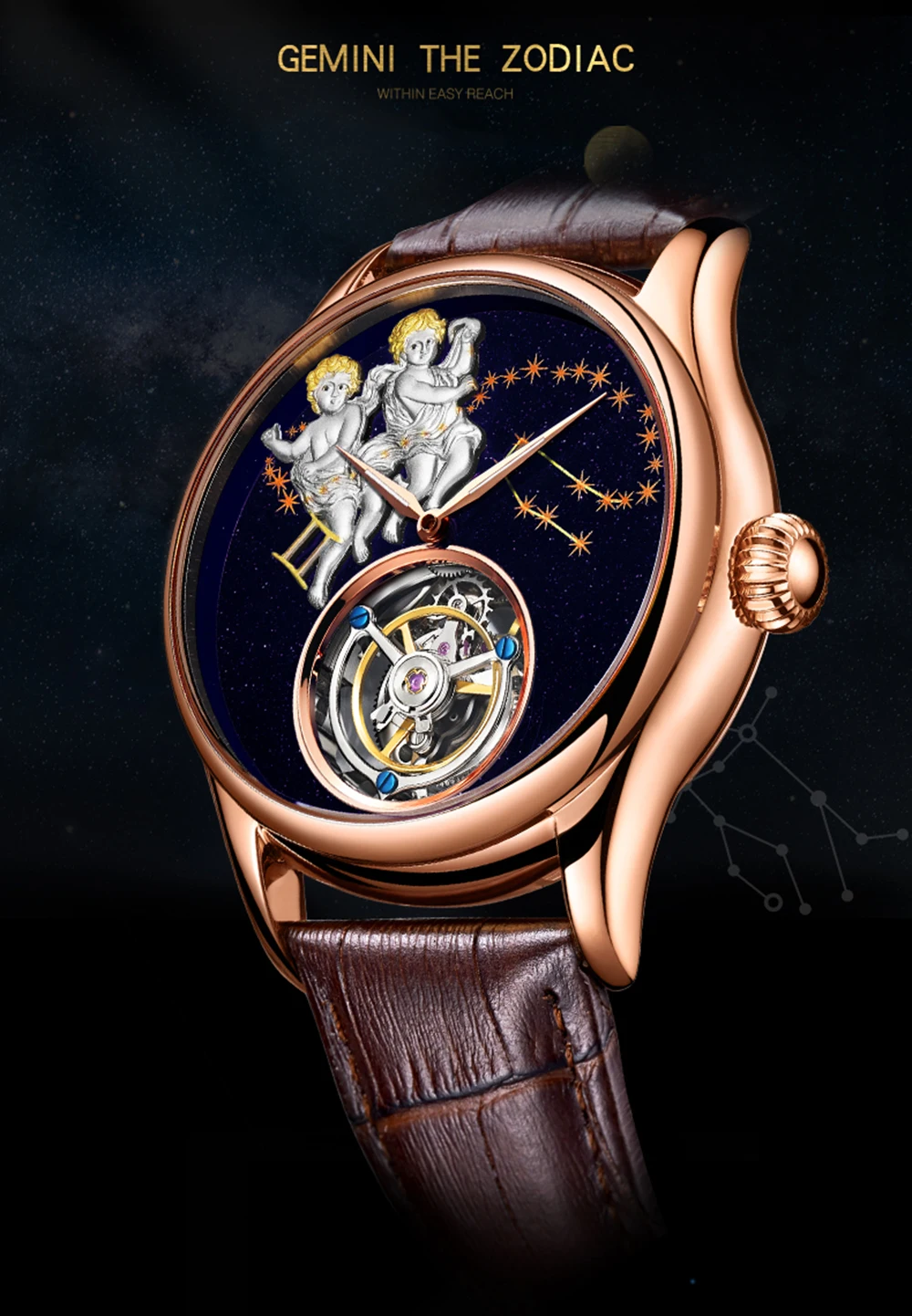 Guanqin tourbillon masculino relógio de esqueleto mecânico