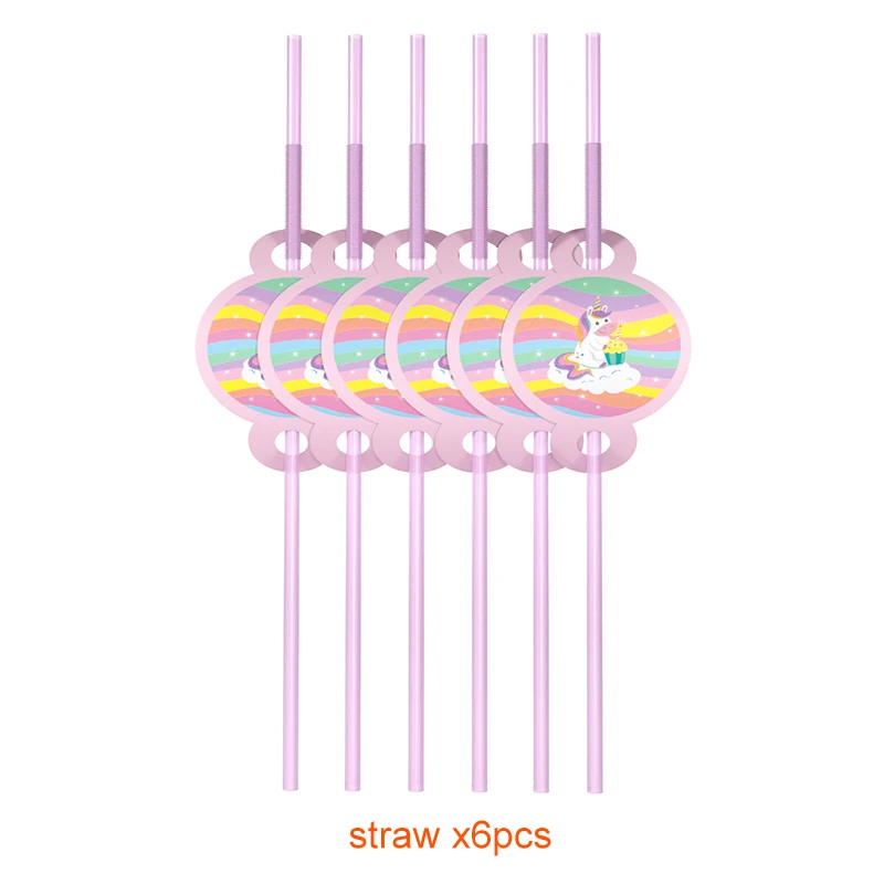 straw x6pcs Радужный Единорог вечерние украшения одноразовая посуда Набор тарелка соломенная гирлянда для дня рождения украшения Дети взрослый ребенок душ - Цвет: straw x6pcs
