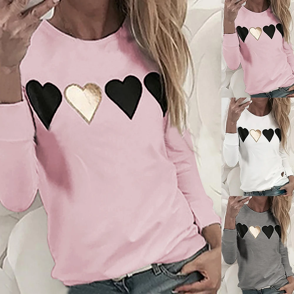 LASPERAL Fashion Women's Casual Sweatshirt Womens Long Sleeve Heart Print Hoodie Sweatshirt Jumper Hooded Pullover Tops