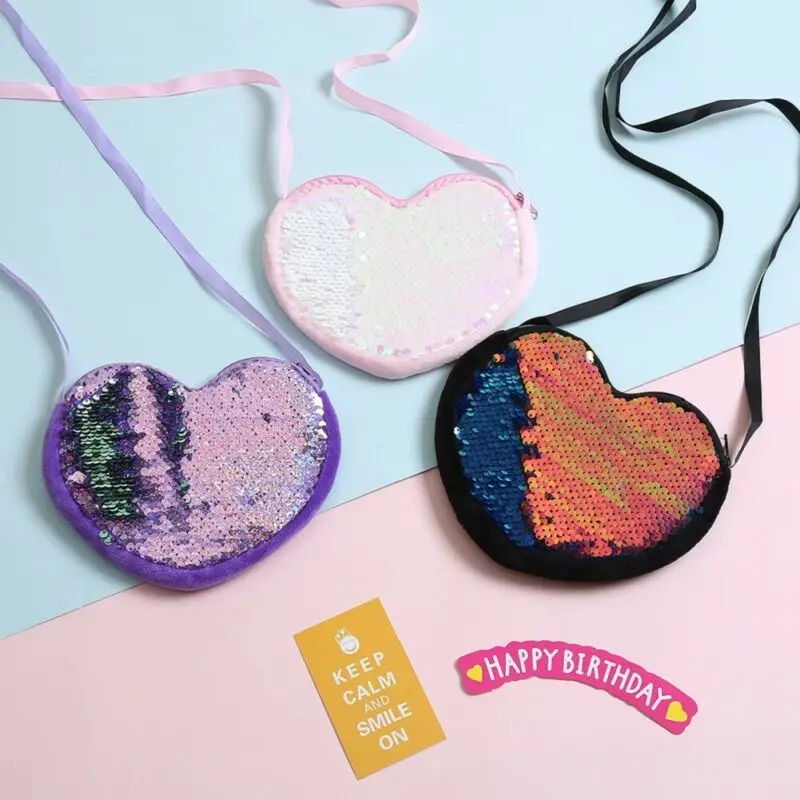 

New sequin magnet heart kids shoulder piece bag baby girls Mini Messenger bag small purse kids handbags