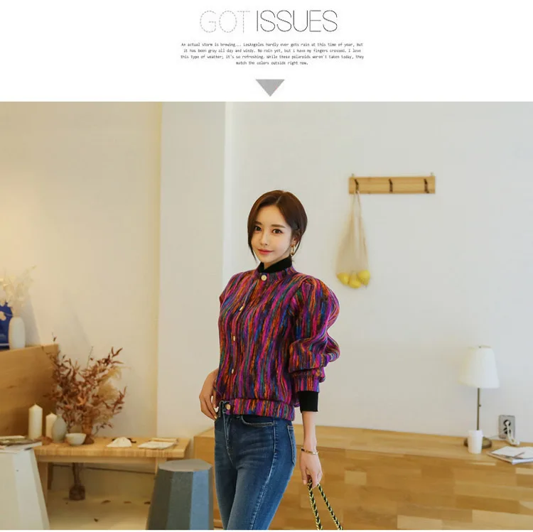 Корейская Осенняя Женская модная кашемировая цветная куртка-бомбер с принтом, однобортные базовые короткие куртки, пальто с длинным рукавом, верхняя одежда