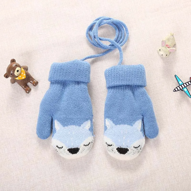 Children winter gloves Cute Cartoon Fox Thicken Warm Gloves Knitted Wool Kids Boys Girls Finger Mittens handschoenen