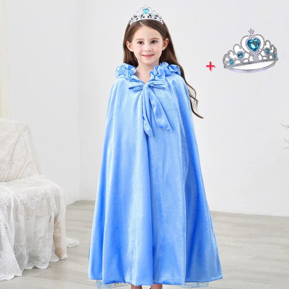 

Christmas Ice Fro zen2 Princess Princess Cloak Outfit Shawl Girl Aisha Autumn Winter Plus Velvet Child Aisha Cloak with Crown