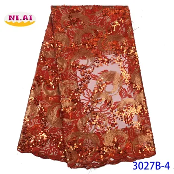 

NIAI Burnt Orange African Lace Fabrics 2019 High Quality Lace Nigerian Tulle Lace Fabrics Bride French Net Lace Fabric XY3027B-4