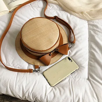 

Round Straw Shoulder Bags Mulit Style Handmade Woven Beach Circle Hat Braided messenger Bag Backpack New Fashion torebka#g30