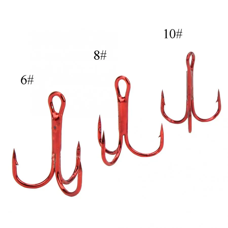 100 pcs/pack Three Hook Red Barbed Fishhook 6/8/10# Fishing High Carbon Steel Treble Hooks Tackle Accessory | Спорт и развлечения