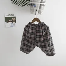 Осенние детские мешковатые штаны на гусеничном ходу, Осенние штаны-капри в клетку han ban
