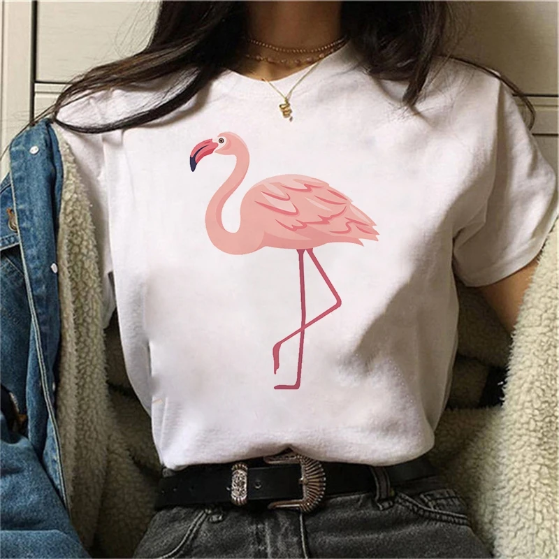 Women's Wreath T-shirt Flamingo clothes ladies short sleeve Kawaii Tees top graphic T-shirt printing T-shirt female