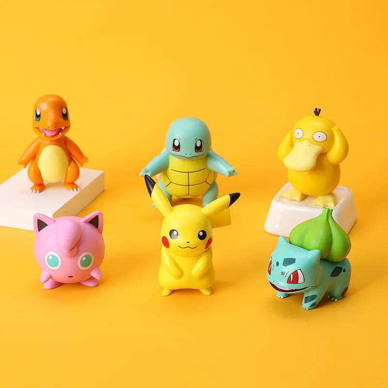 6 Styles Pokemon Pikachu Charmander Psyduck Squirtle Jigglypuff Bulbasaur Bulbasaur Anime Figures Toys Model Kawaii Kids GIft hot toys star wars