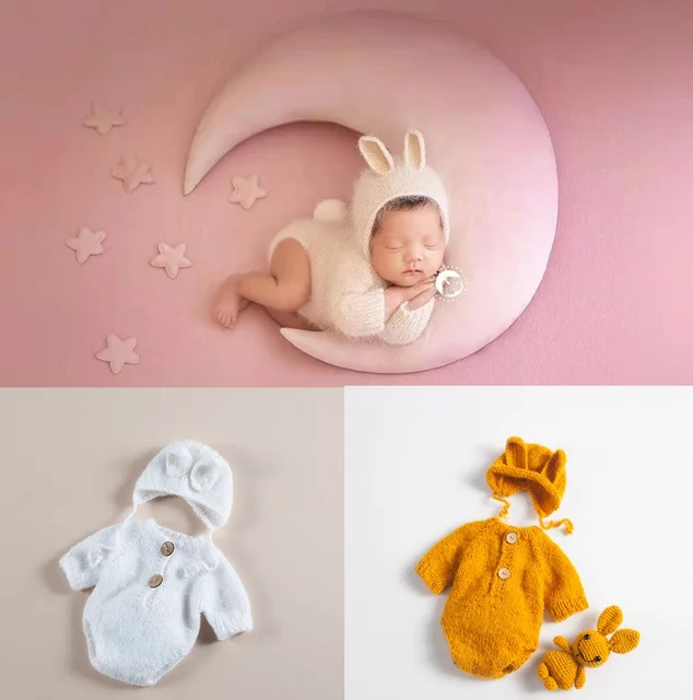 Newborn Photography Props Baby Jumpsuit Outfit Romper Photo Props Moon Cushion Backdrop Blanket Accessories Studio