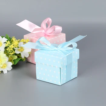 

10pcs Baby Shower Paper Chocolate Boxes Package Wedding Favours candy Boxes New Creative Pink Blue Gift Bag Box for Party