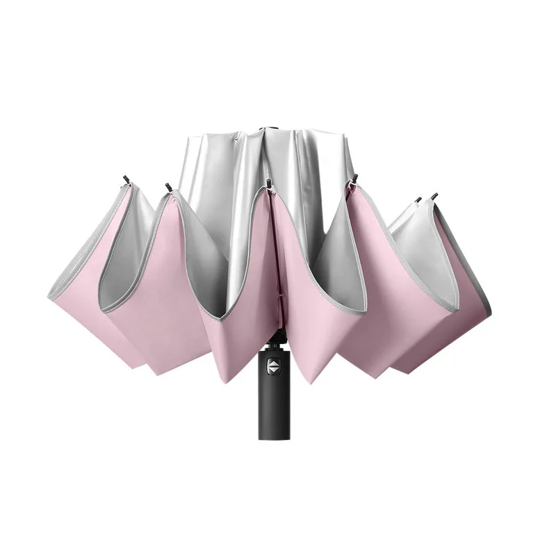 10k Umbrella Female Rainproof Windproof Reflective Umbrella Rain Women Anti-UV Umbrellas Pink Three Folding Automatic Umbrellas