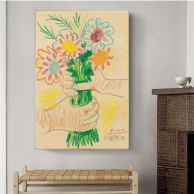 

Pablo Picasso-Bouquet of Peace Flowers Canvas Art Posters And Prints Abstract Flowers Canvas Paintings Wall Art Nordic Pictures