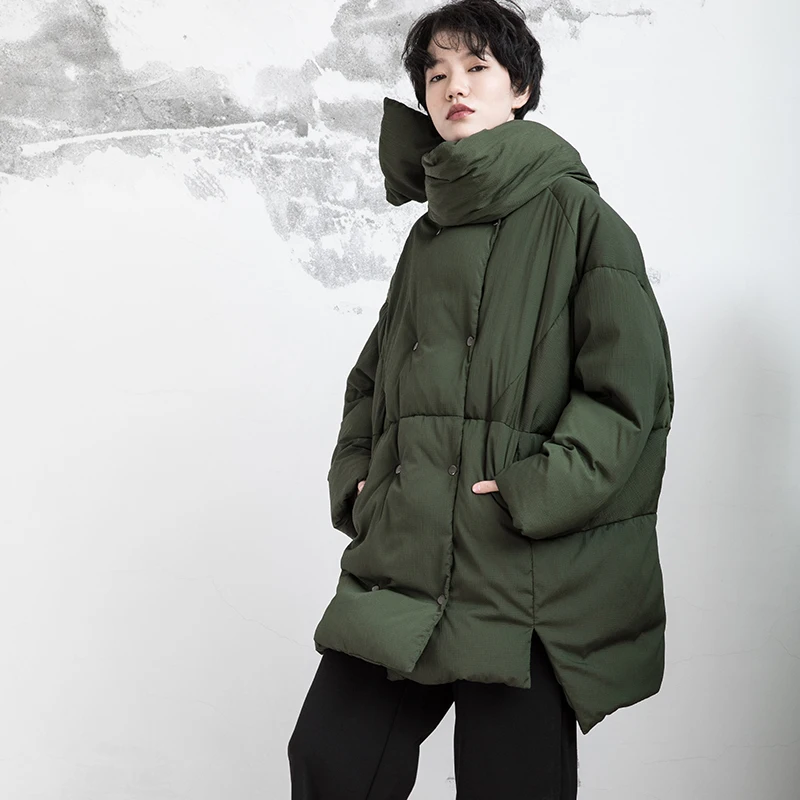 

11.11 Original Design AIGYPTOS Women Winter Warm Batwing SLeeve Causal Oversized Short Down Jacket W/T Down Scarf