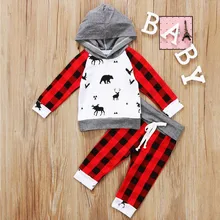 Новинка года; Детский комплект на День Благодарения; комплекты в клетку с капюшоном для маленьких мальчиков и девочек; клетчатая рубашка с оленем; рождественские штаны; комплекты одежды