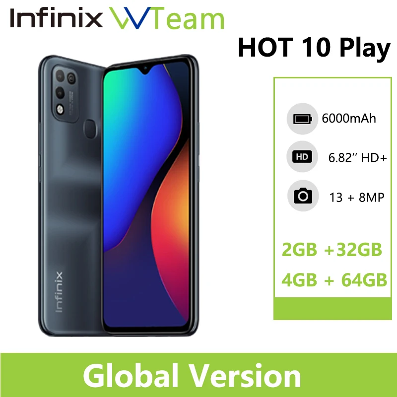 Смартфон Infinix HOT 10 2 + 32 ГБ 4 64 6 82 дюйма 6000 мАч | Мобильные телефоны и аксессуары
