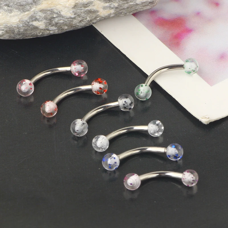 Eyebrow Rings 16g Curved Barbell Eyebrow Piercing Stainless Steel Daith Rook Earring Piercing Body Jewlery 8mm Glitter Acrylic