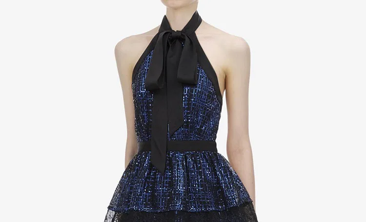 Elegant Bow Halter Sequined Mini Party Dress Summer Womens Sexy Off Shoulder Backless Slim Self Portrait Dresses