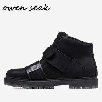 

19ss Owen Seak Men Shoes Genuine Leather High-TOP Ankle Riding Equestrian Boots Luxury Trainers Boots Casual Flats Shoes